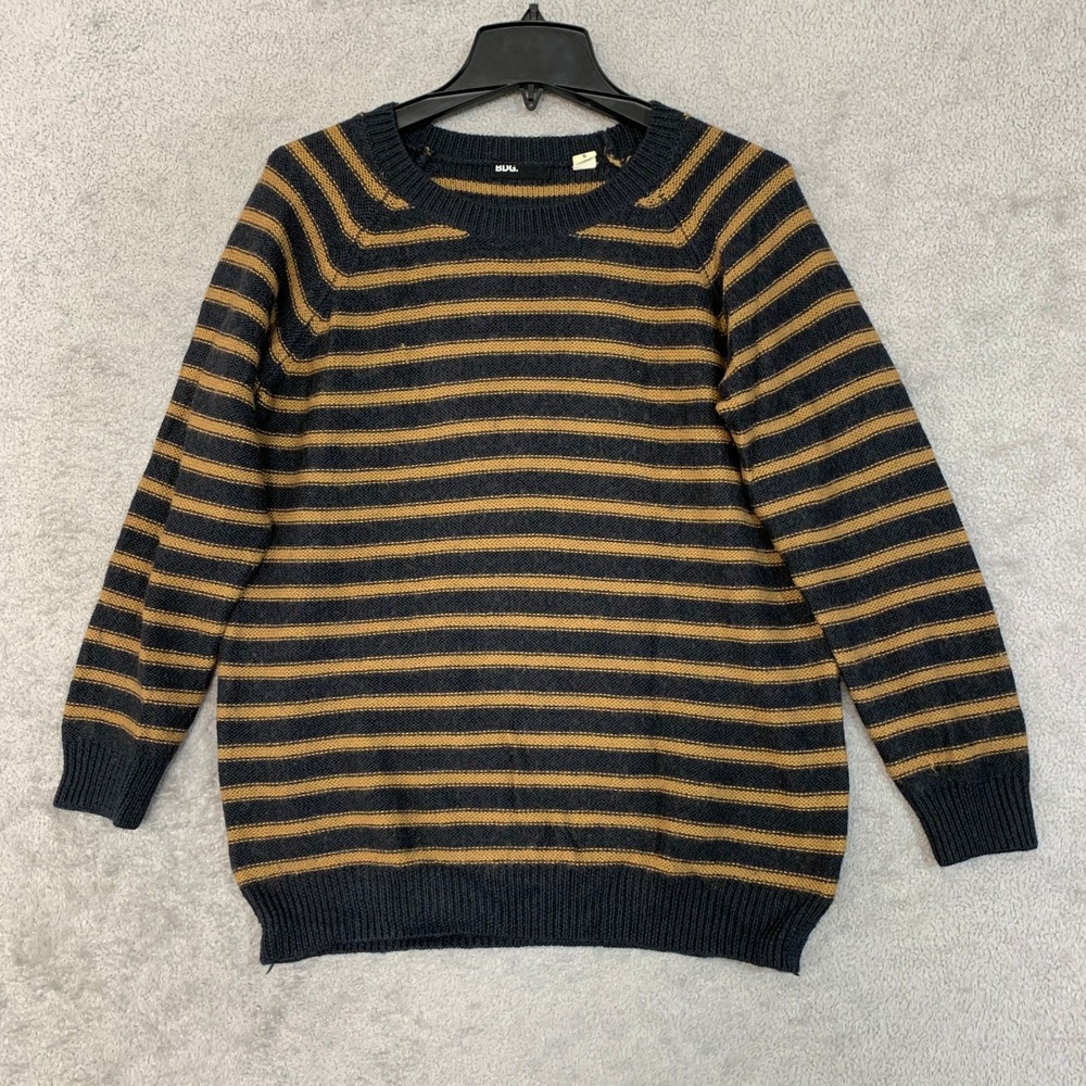 BDG Women's S Black Striped Raglan Crewneck Sweater Wool Blend